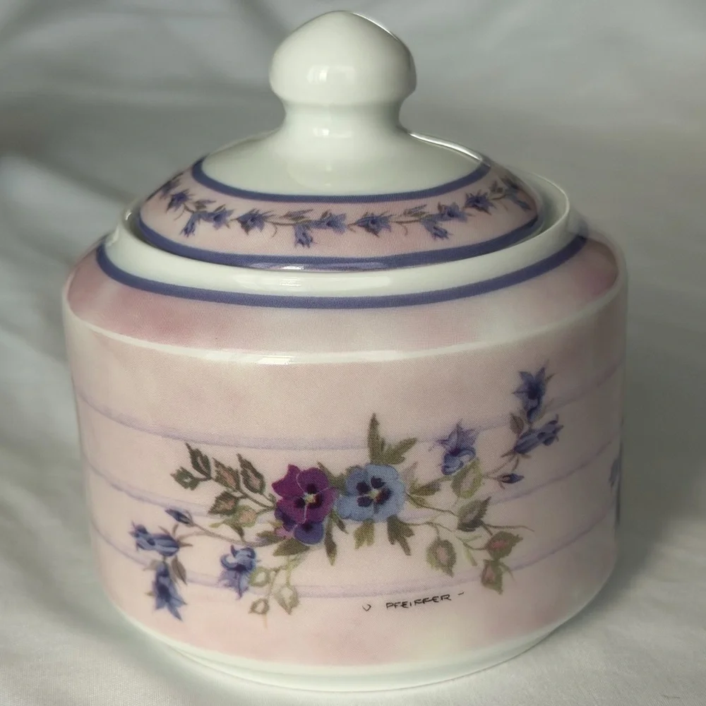 Vintage Porcelain Floral Pink Purple Valerie Pfeiffer Large Retro Y2K Sugar Jar